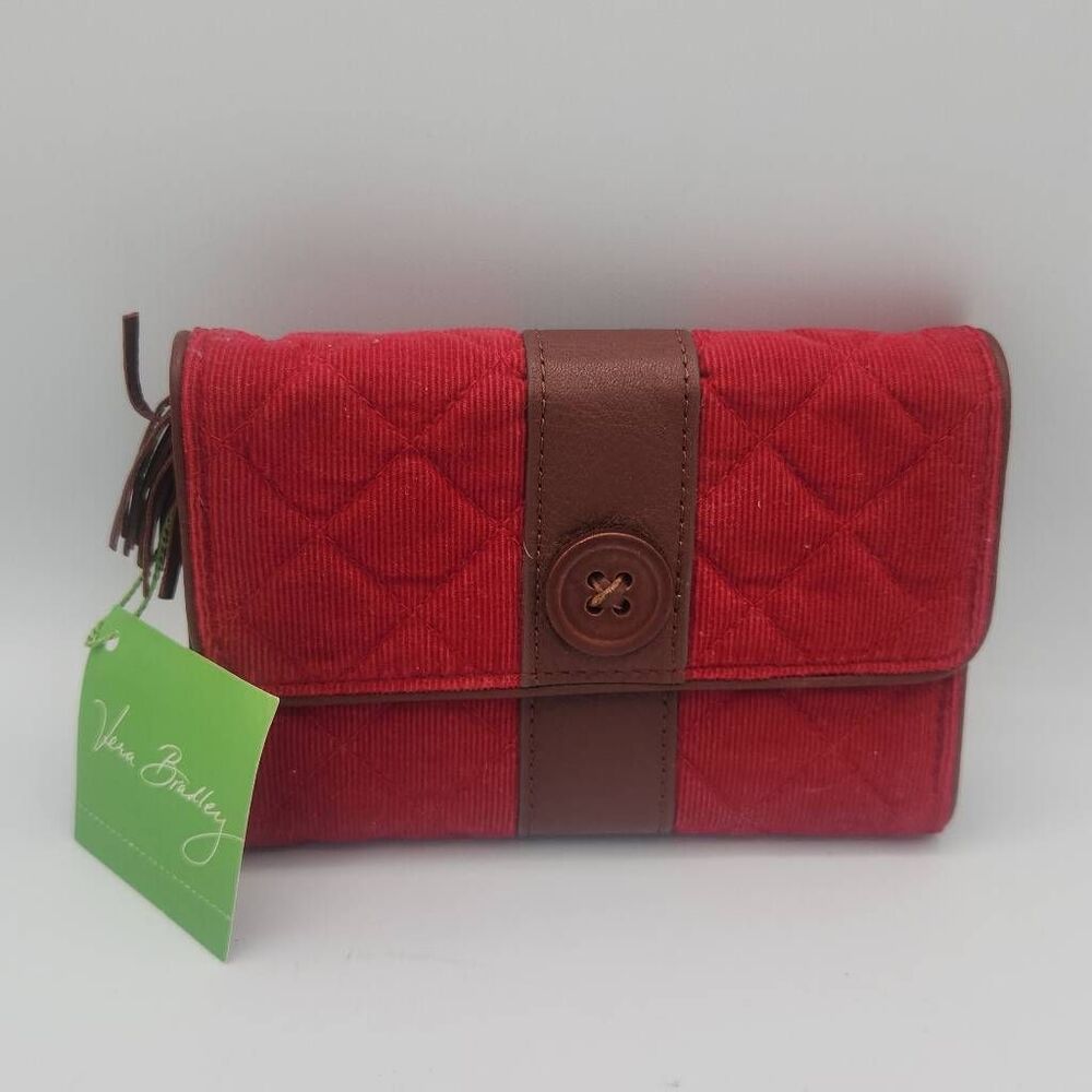 Vera Bradley red corduroy large wallet tri fold clutch